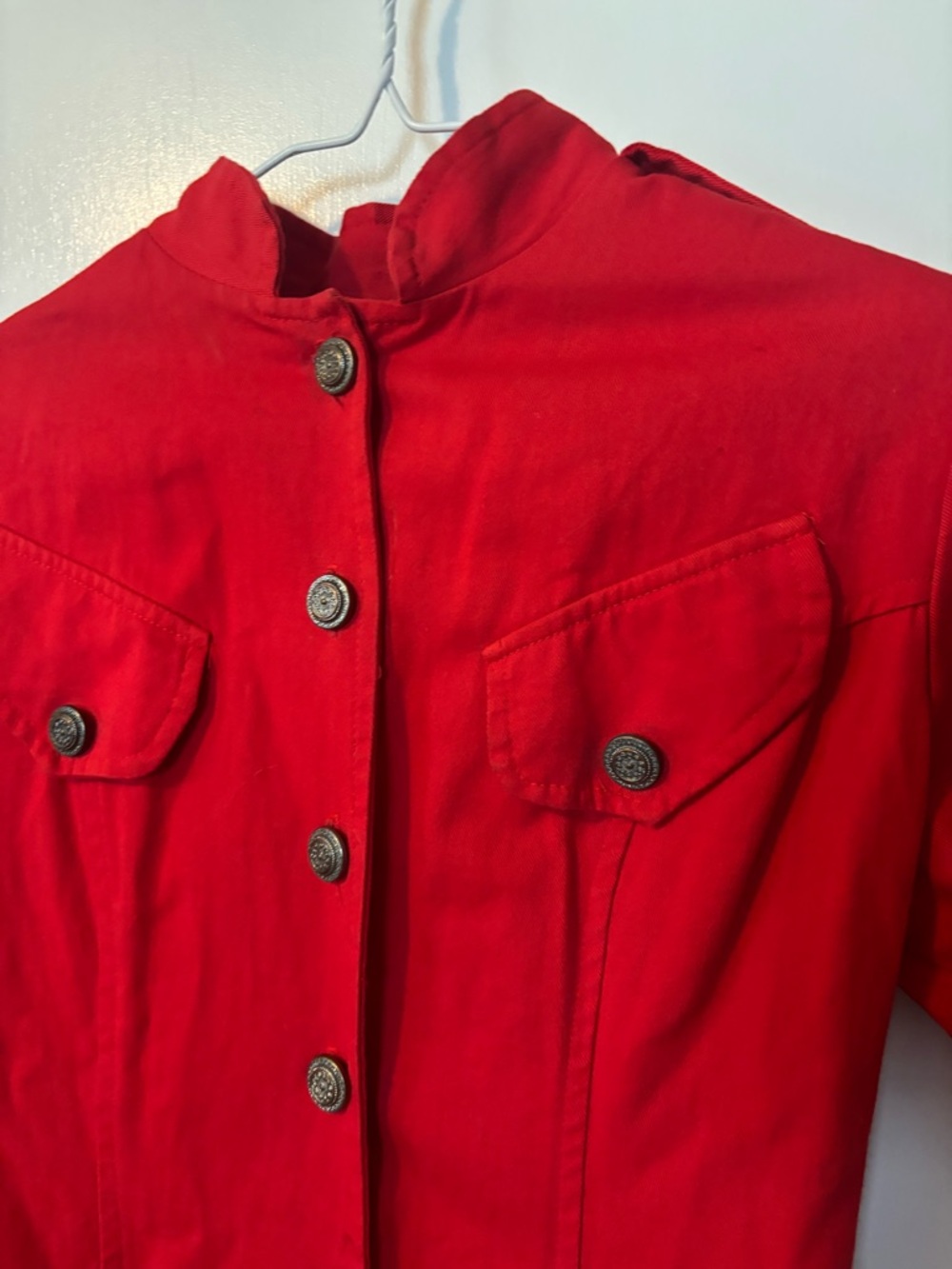 Vintage 80s Quiet Luxury Feminine Studio L.A. Vibrant Red Collared Jacket Dress - Picture 2 of 6